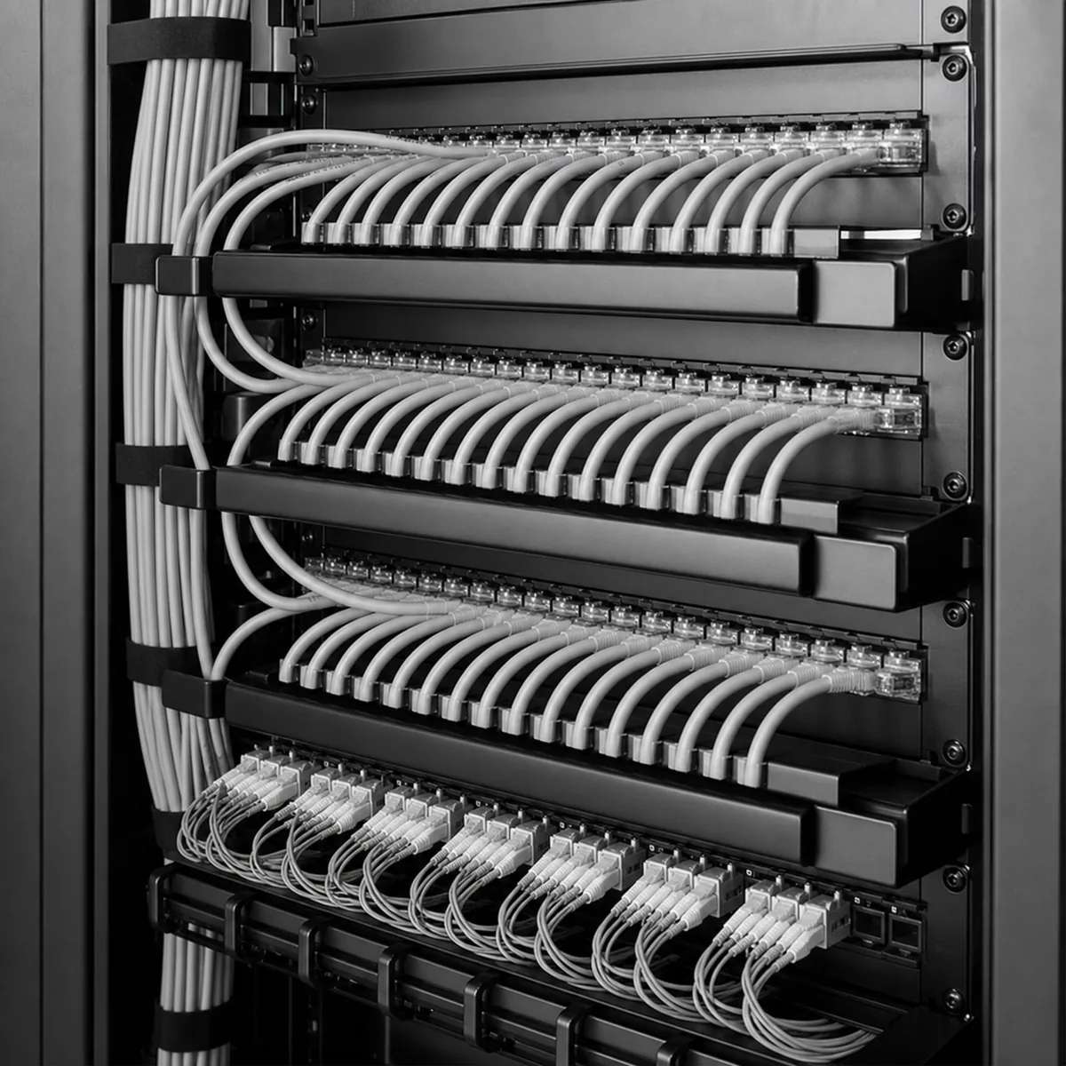 Especialista trabajando en cableado y conectividad empresarial