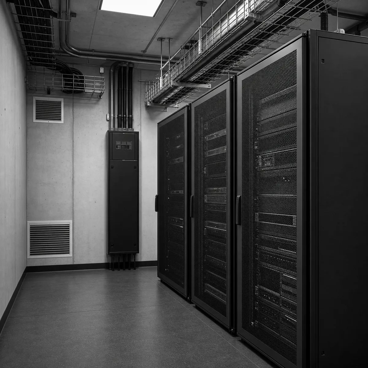 Sala técnica empresarial con racks de servidores
