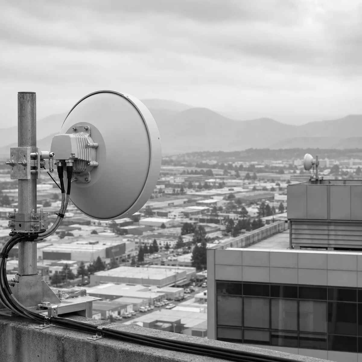 Antenas de microondas conectando dos sedes